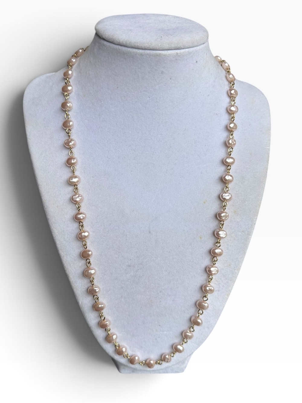 Vintage Freshwater Rice Pearl Station Necklace 25" Gold S-Hook Clasp Extender